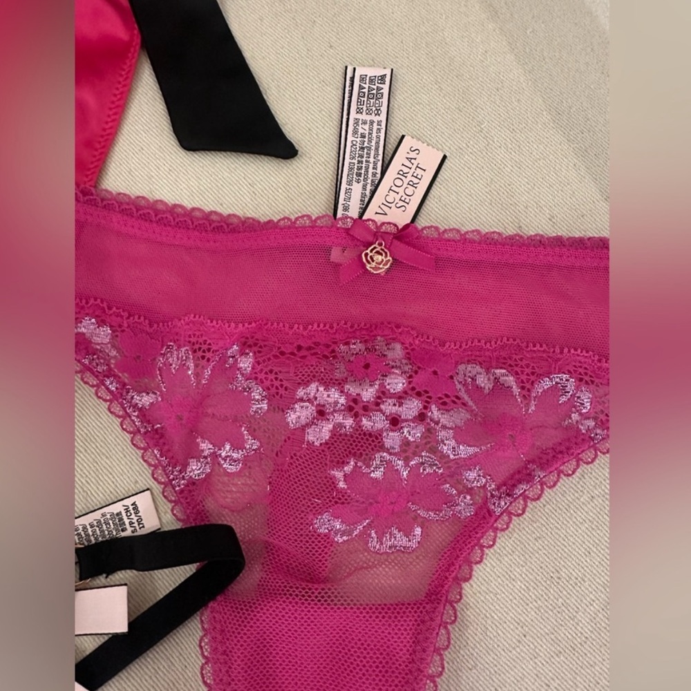 Size Small Victoria's Secret Limited Edition Pink and Black Lace Panties NWT - Picture 4 of 6